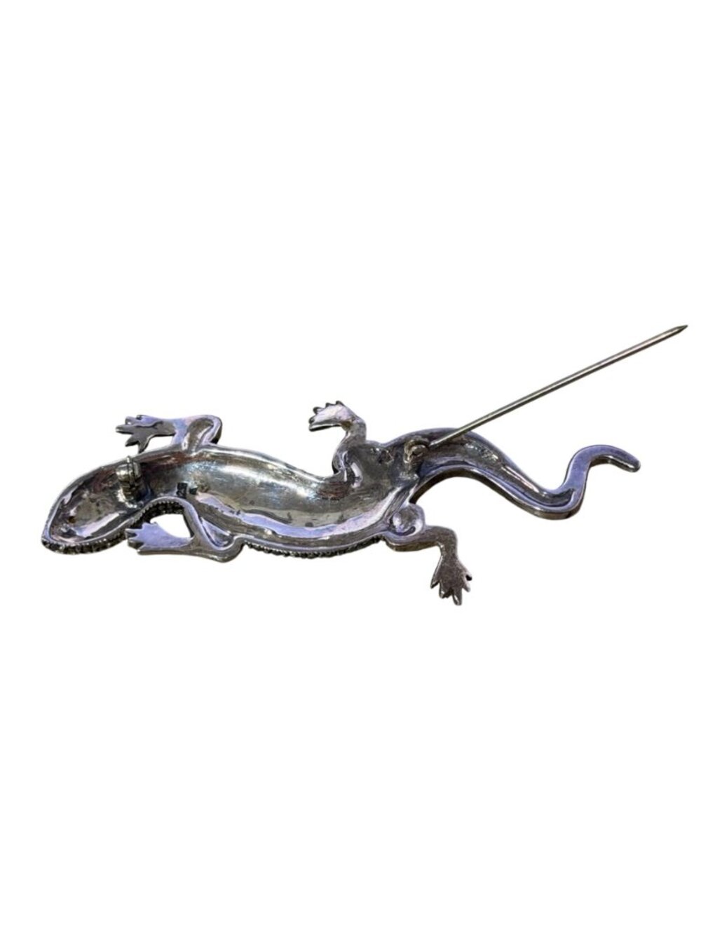 Vintage Signed 925 Lizard Gecko Brooch Pin Marcasite Garnet Eyes Textured 3" 13g - Picture 4 of 10